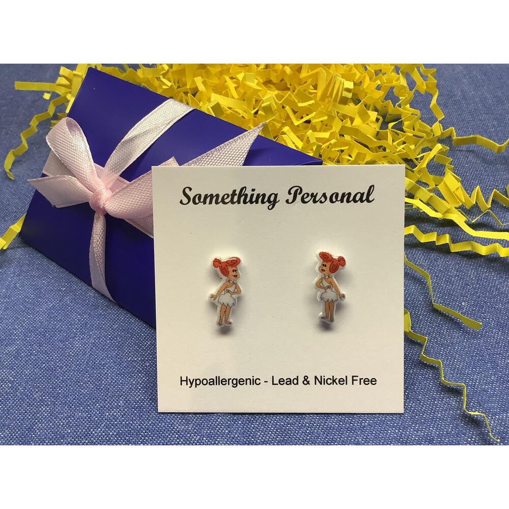 Wilma Flintsone - Flinstone Cartoon Inspired Stud Earrings - Gift Boxed - Chibi
